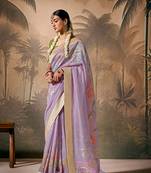 Silk floral pattern zari work lavender saree