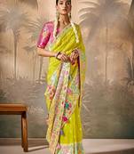 Silk floral pattern zari work pear saree