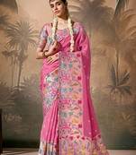 Silk floral pattern zari work pink saree