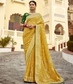 Mustard yellow designer dola silk saree