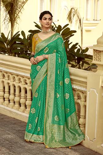Sea green designer dola silk saree