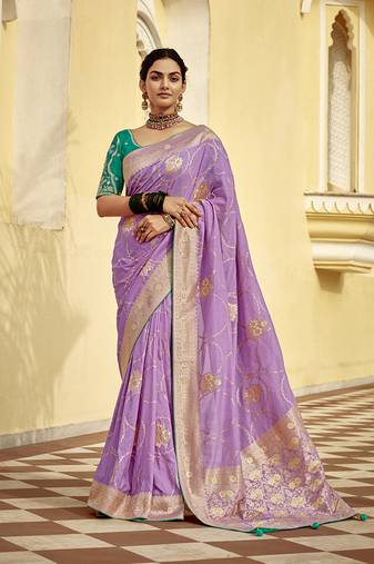 Lavender purple designer dola silk saree