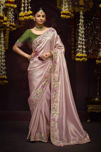 Kanjivaram silk thread saree in purple & pink