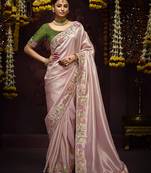 Kanjivaram silk thread saree in purple & pink