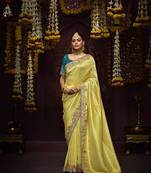 Embroidered yellow kanjivaram silk saree
