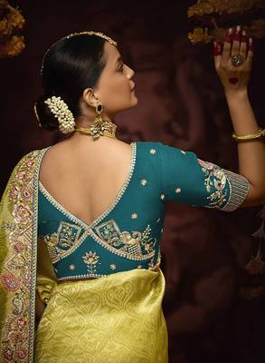 Yellow Kanjivaram silk blend Zari Weaving Embroidered Border Work saree 2
