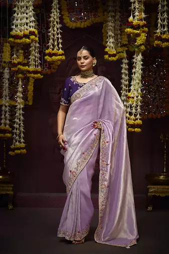 Lavender sequins kanjivaram silk designer saree