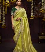 Embroidered stones thread green saree