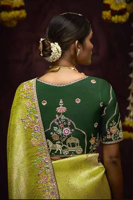 Green Kanjivaram silk blend Zari Weaving Embroidered Border Work saree 2