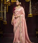Rose Pink Kanjivaram silk Zari Weaving Embroidered Border Work saree