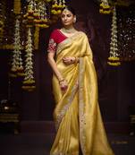Kanjivaram silk weaving saree in mustard