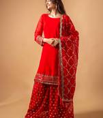 Red embroidered georgette Kurta suit