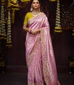 Embroidered sequins zari saree in purple and pink