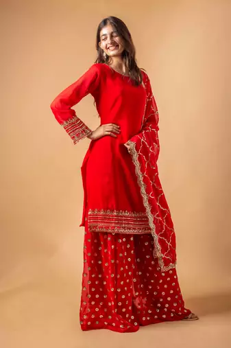 Red embroidered georgette Kurta suit