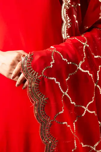 Red embroidered georgette Kurta suit