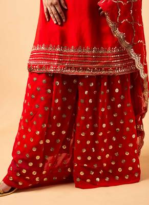 Red embroidered georgette Kurta suit 4