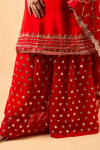 Red embroidered georgette Kurta suit