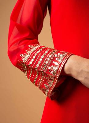 Red embroidered georgette Kurta suit 5