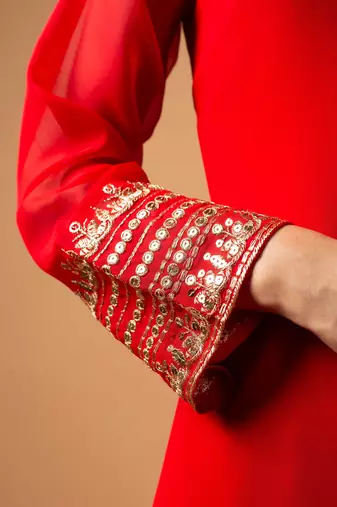 Red embroidered georgette Kurta suit