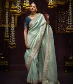 Embroidered kanjivaram silk aqua blue saree
