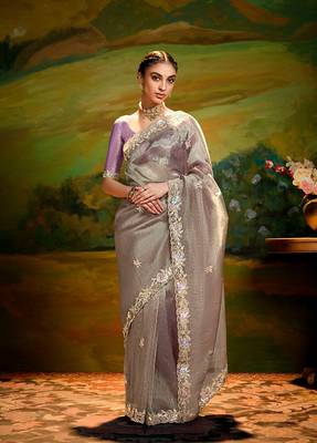 Grey embroidered tissue saree 1