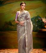 Grey embroidered tissue saree