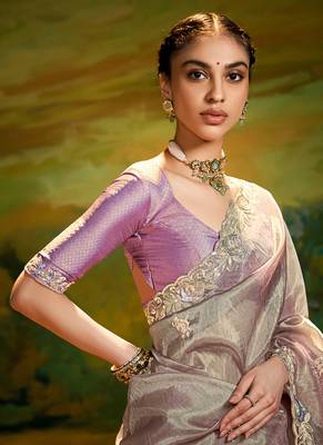 Grey embroidered tissue saree 2