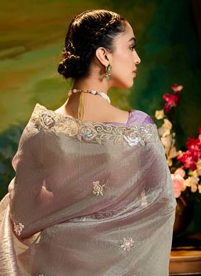Grey embroidered tissue saree 4