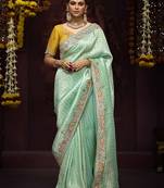 Aqua blue kanjivaram silk sangeet saree