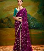 Wine embroidered tissue saree