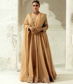 Plain Gold Silk Blend Lehenga With Embroidered Dupatta