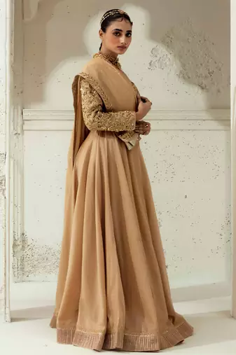 Plain Gold Silk Blend Lehenga With Embroidered Dupatta