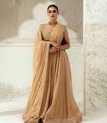 Gold Silk Blend Plain Lehenga With Embroidered Dupatta