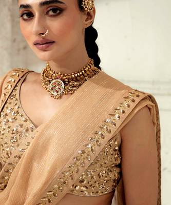 Gold Silk Blend Plain Lehenga With Embroidered Dupatta 4
