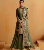 Olive Georgette Gota Dori Embroidered Lehenga