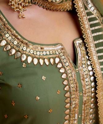 Olive Georgette Gota Dori Embroidered Lehenga 3