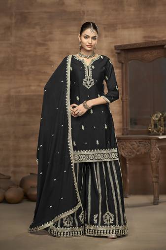 Black embroidered chinon readymade salwar suit