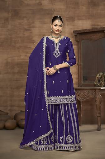 Purple embroidered chinon readymade salwar suit