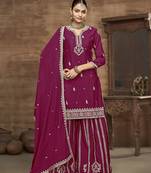 Rani pink embroidered chinon readymade salwar suit