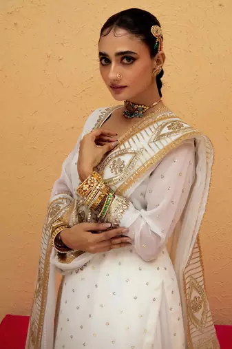 White Georgette Gota Dori Embroidered Lehenga