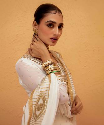 White Georgette Gota Dori Embroidered Lehenga 3