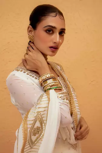 White Georgette Gota Dori Embroidered Lehenga