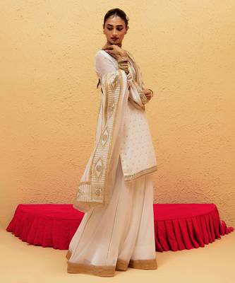 White Georgette Gota Dori Embroidered Lehenga 4