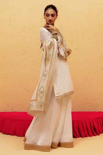 White Georgette Gota Dori Embroidered Lehenga
