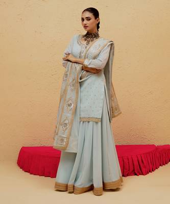 Light Blue Georgette Gota Dori Embroidered Lehenga 1