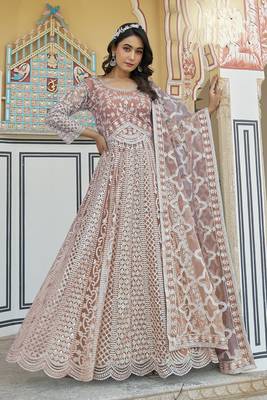 Embroidered net dusty peach anarkali  gown 3