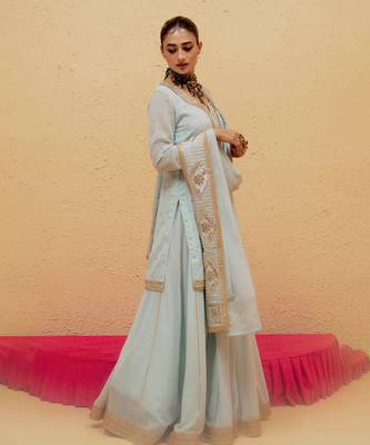 Light Blue Georgette Gota Dori Embroidered Lehenga 2