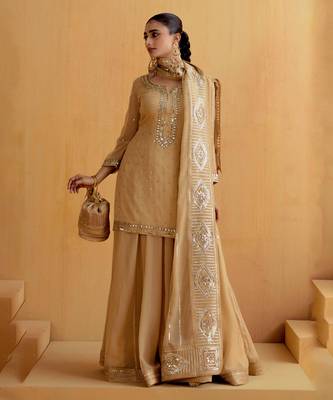 Beige Georgette Gota Dori Embroidered Lehenga 1