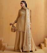 Beige Georgette Gota Dori Embroidered Lehenga