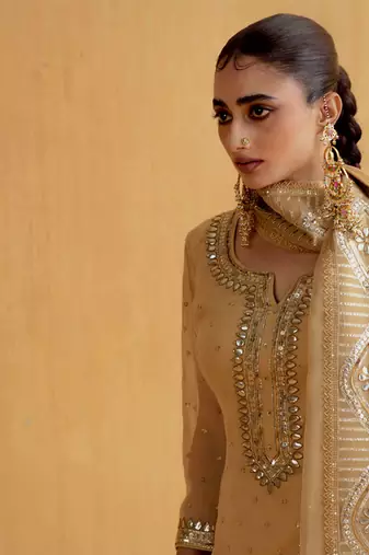Beige Georgette Gota Dori Embroidered Lehenga